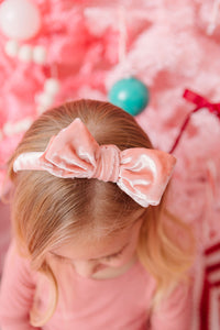 Pink Crushed Velvet Bow Headband