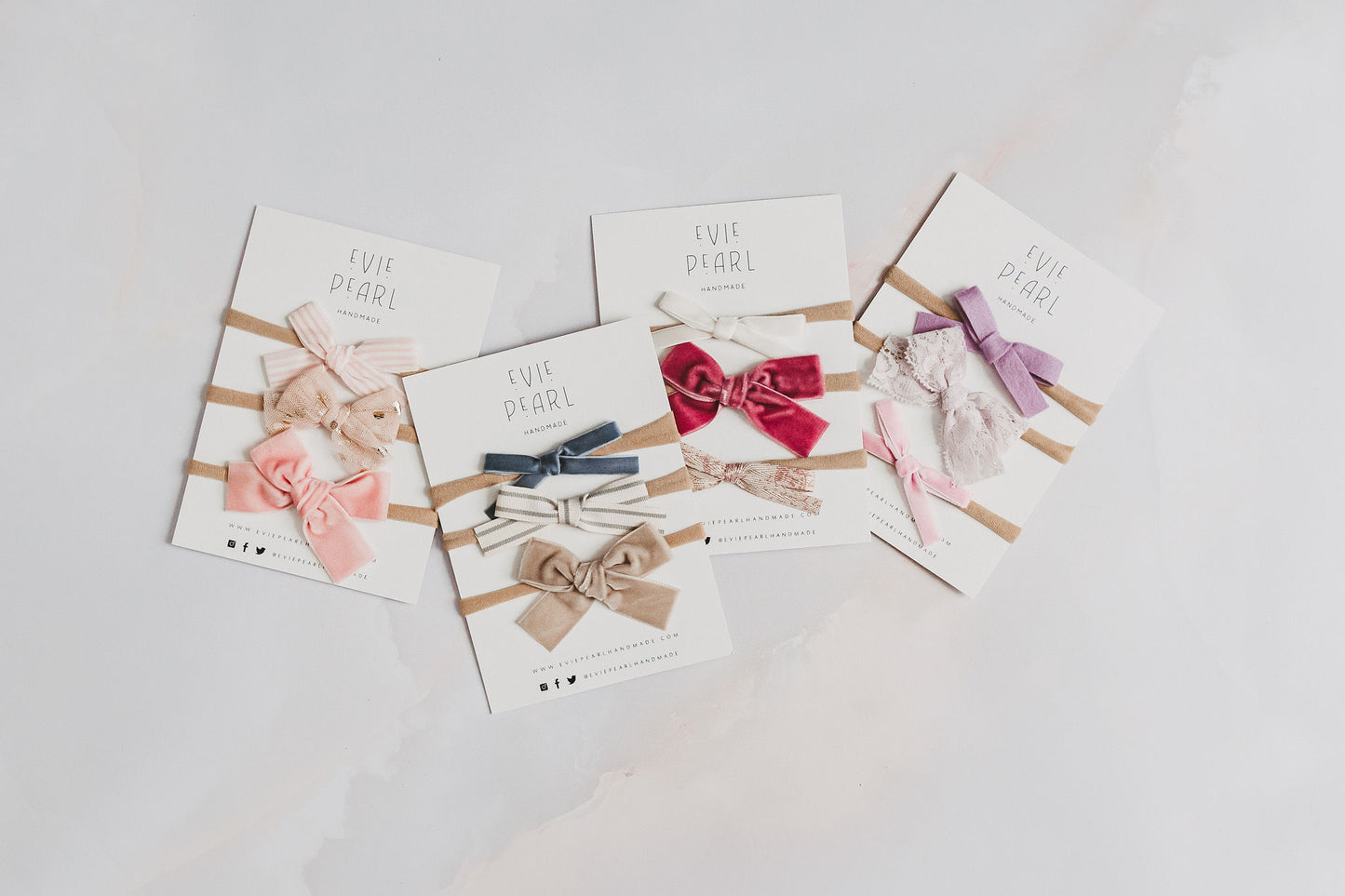 Newborn Baby Trio Headband Set- cream velvet, mauve velvet & pink ribbon