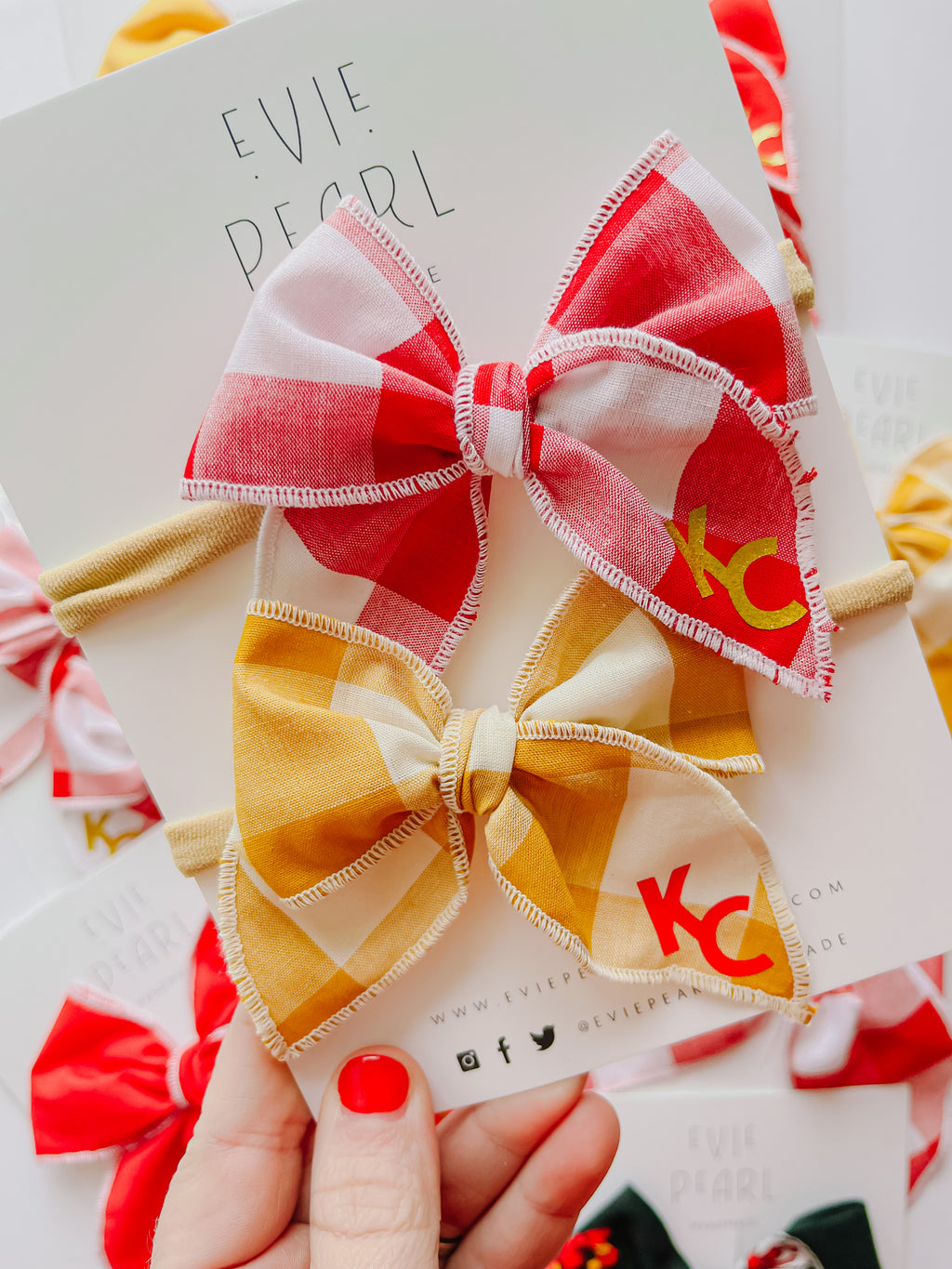 Small Red & Gold Plaid KC Bow Set