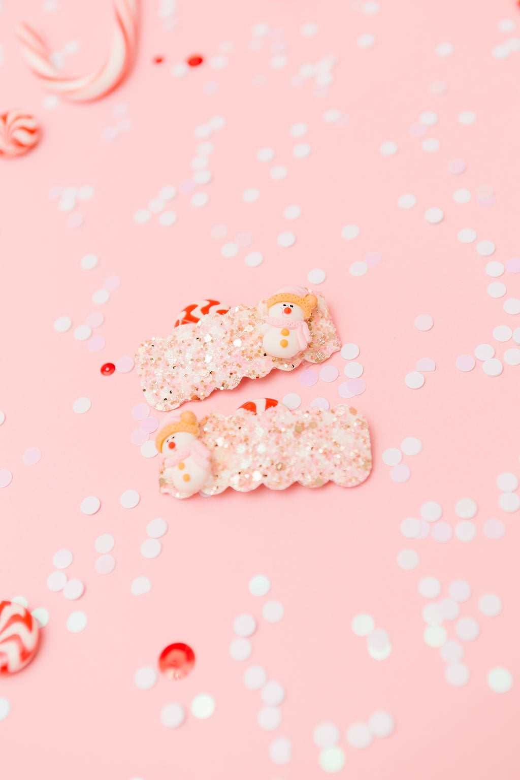 Pink Snowman Pigtail Snap Clip Set