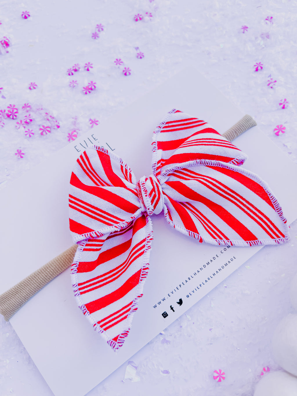 Small Red White Stripe Bow