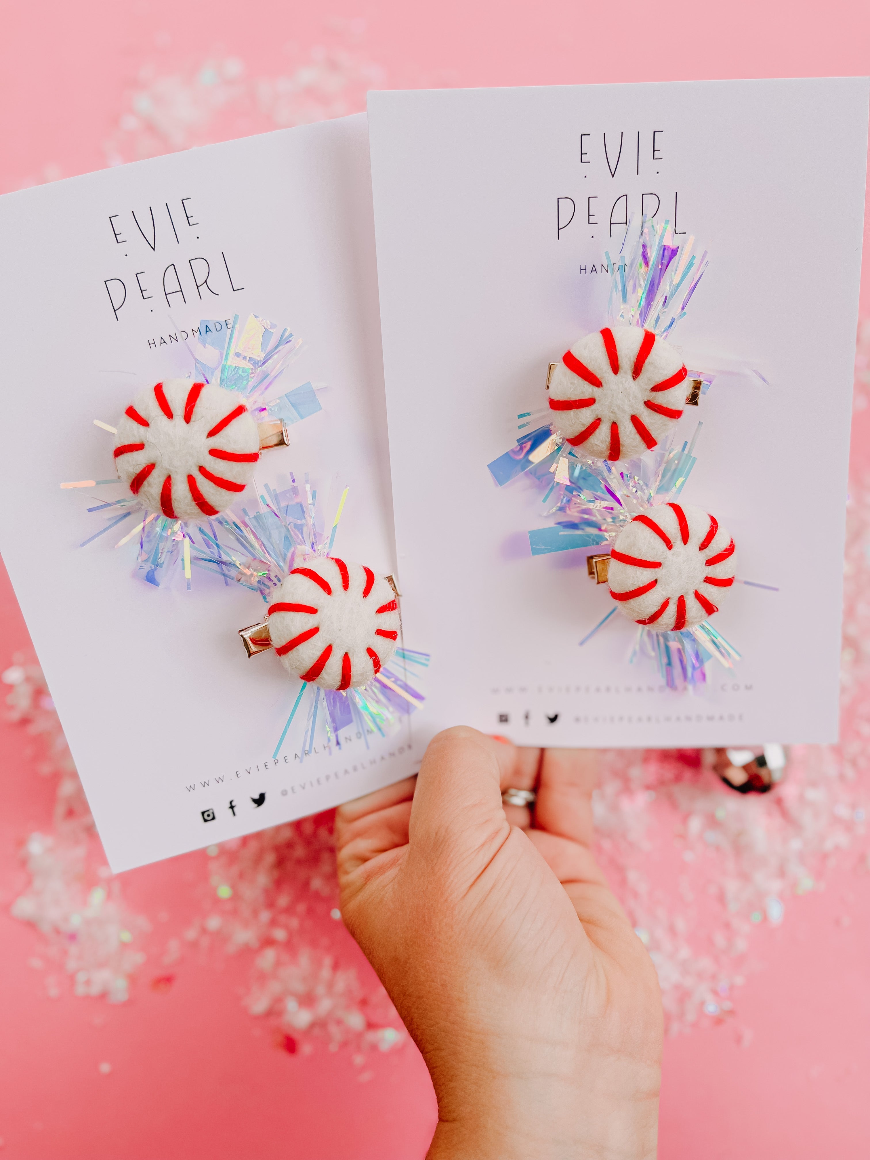 Red Peppermint Candy Cane Pigtail Hair Clips With Tinsel – Evie