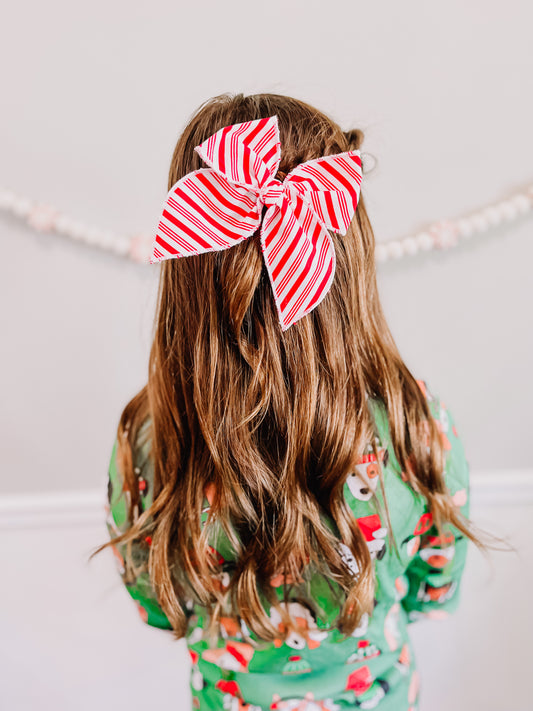 Oversized Red White Stripe Bow