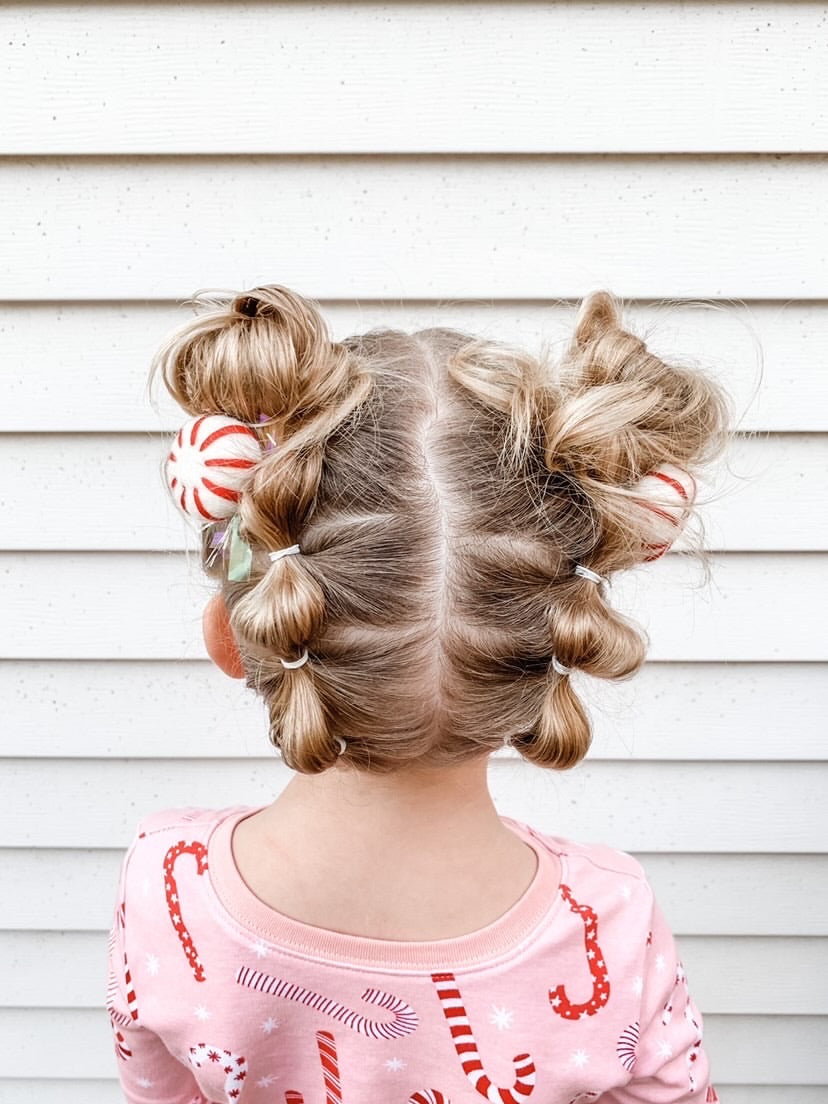 Red Peppermint Candy Cane Pigtail Hair Clips With Tinsel