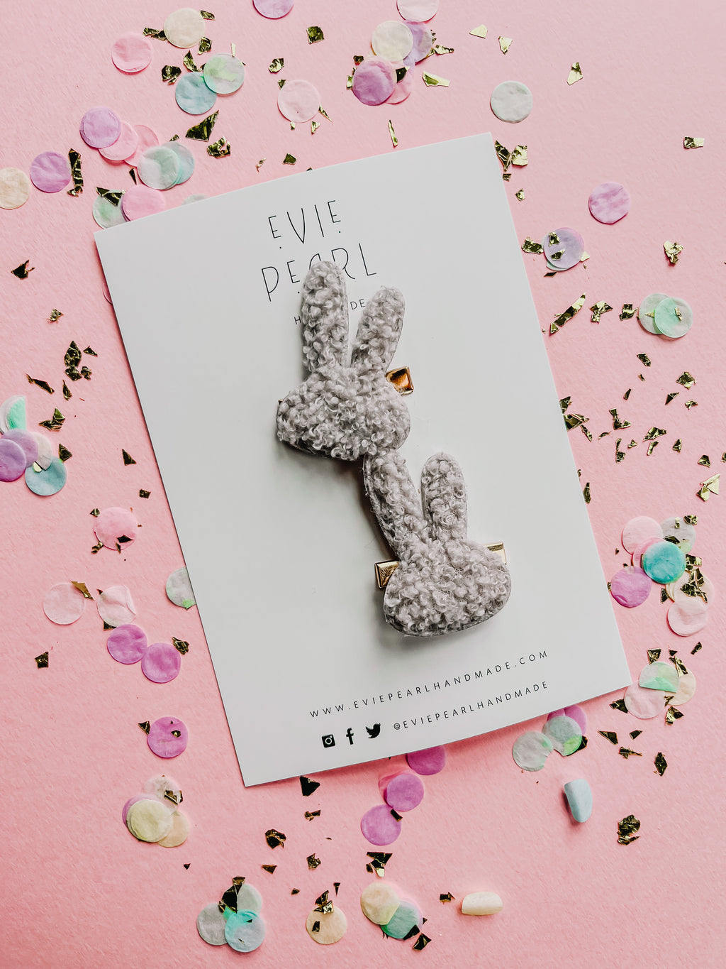 Fuzzy Gray Bunny Pigtail Clips