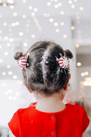 Red Peppermint Candy Cane Pigtail Hair Clips With Tinsel