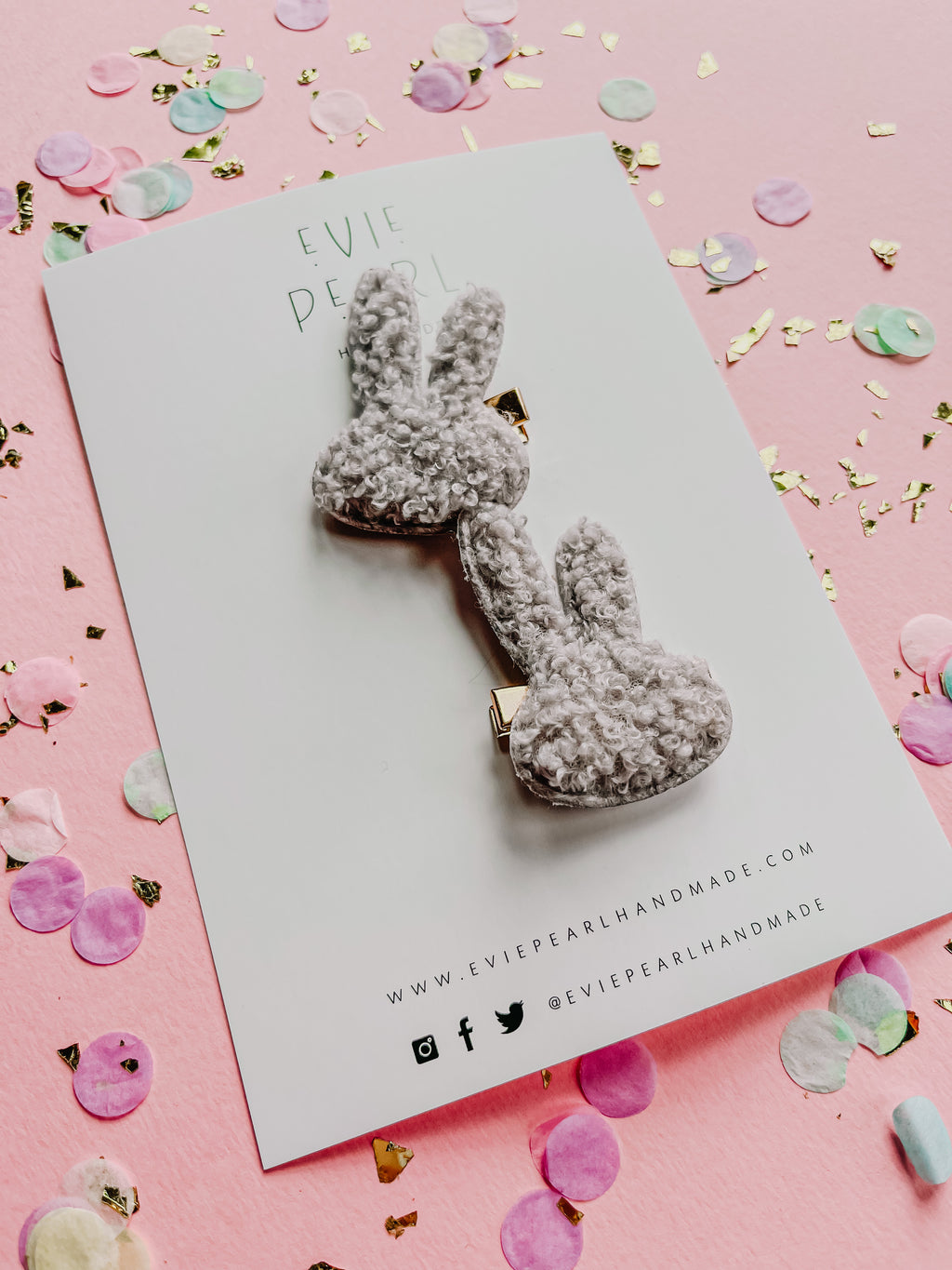 Fuzzy Gray Bunny Pigtail Clips