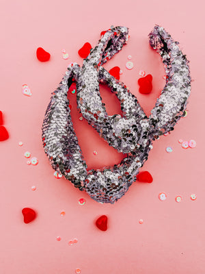 Silver Sequin Knotted Headband for Girls & Women