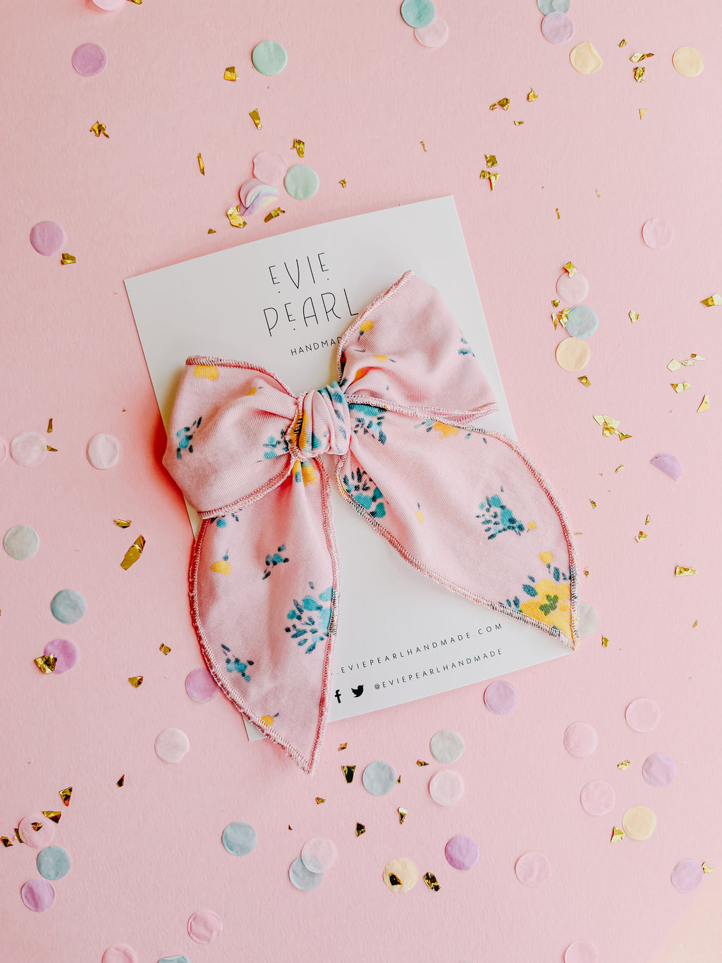 Pink Blue Yellow Floral Oversized Bow