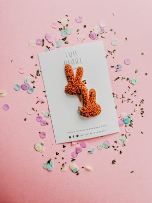 Fuzzy Rust Brown Bunny Pigtail Clips