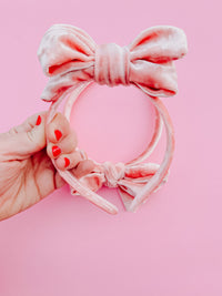 Pink Crushed Velvet Bow Headband