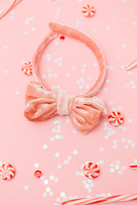 Pink Crushed Velvet Bow Headband